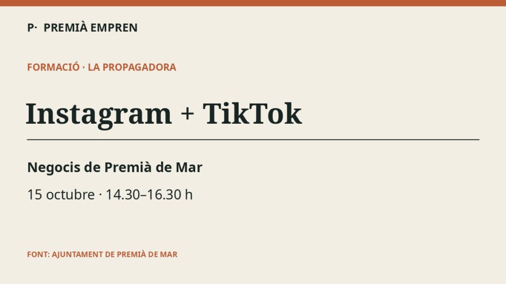 Curs d’Instagram i TikTok per als negocis de Premià de Mar, el 15 d’octubre a La Propagadora